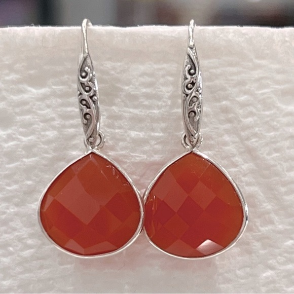 Jewelry - Red Agate Sterling Silver Multifaceted Dangle Earring